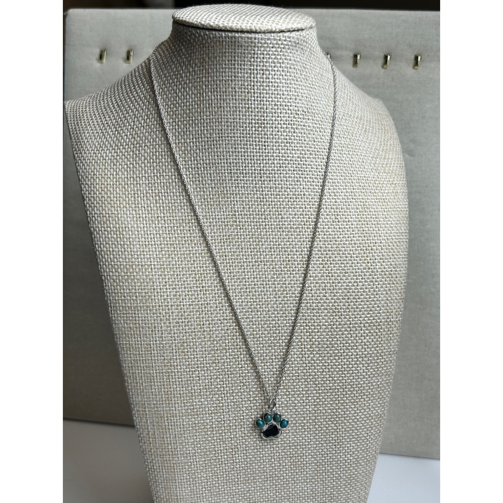 ATI Sterling Silver 925 Turquoise Paw Print Pendant Necklace 18 Inch Chain